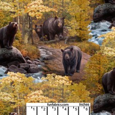3/4 yard piece Wild Bear in Fall Forest Cotton Fabric