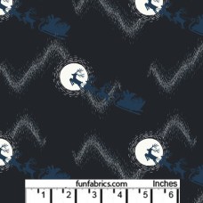 Raindeer in the Moon Deep Blue Cotton