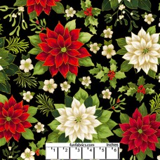 Joyous Garden Black Red Cotton Quilt Back