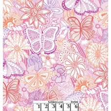Sketchbook Doodle Red Orange Cotton Quilt Back
