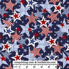 Red Blue Patriotic Stars Quilt Back Cotton
